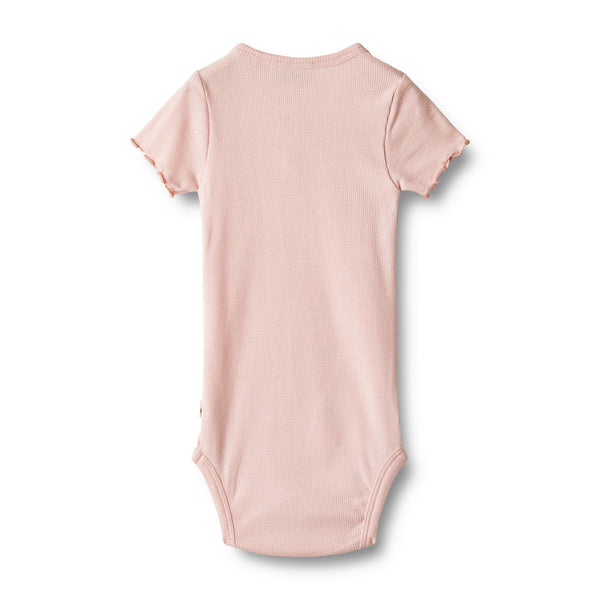 Wheat kortærmet rib body EDITH - Rose ballet-Body-Wheat-Ollifant.dk