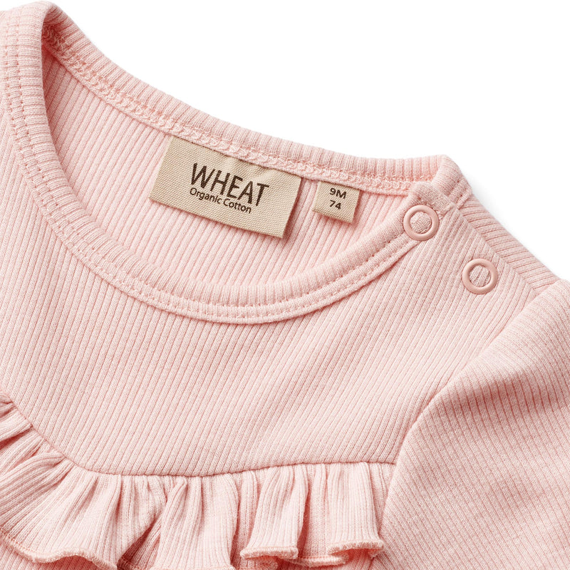 Wheat kortærmet rib body EDITH - Rose ballet-Body-Wheat-Ollifant.dk