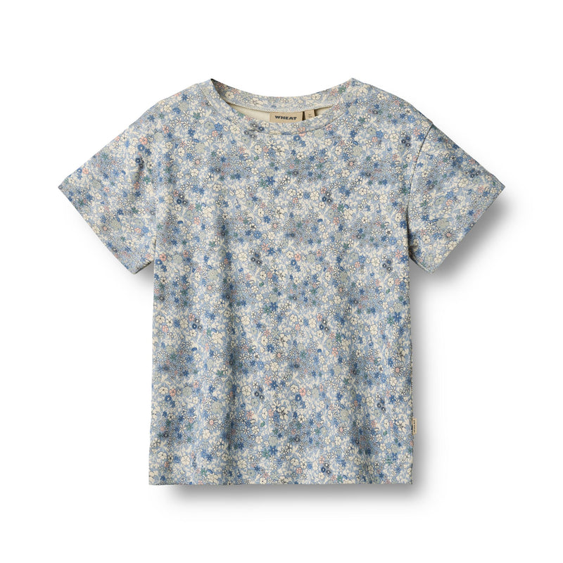 Wheat T-shirt ELLA - Blue summer flowers-t-shirt-Wheat-Ollifant.dk